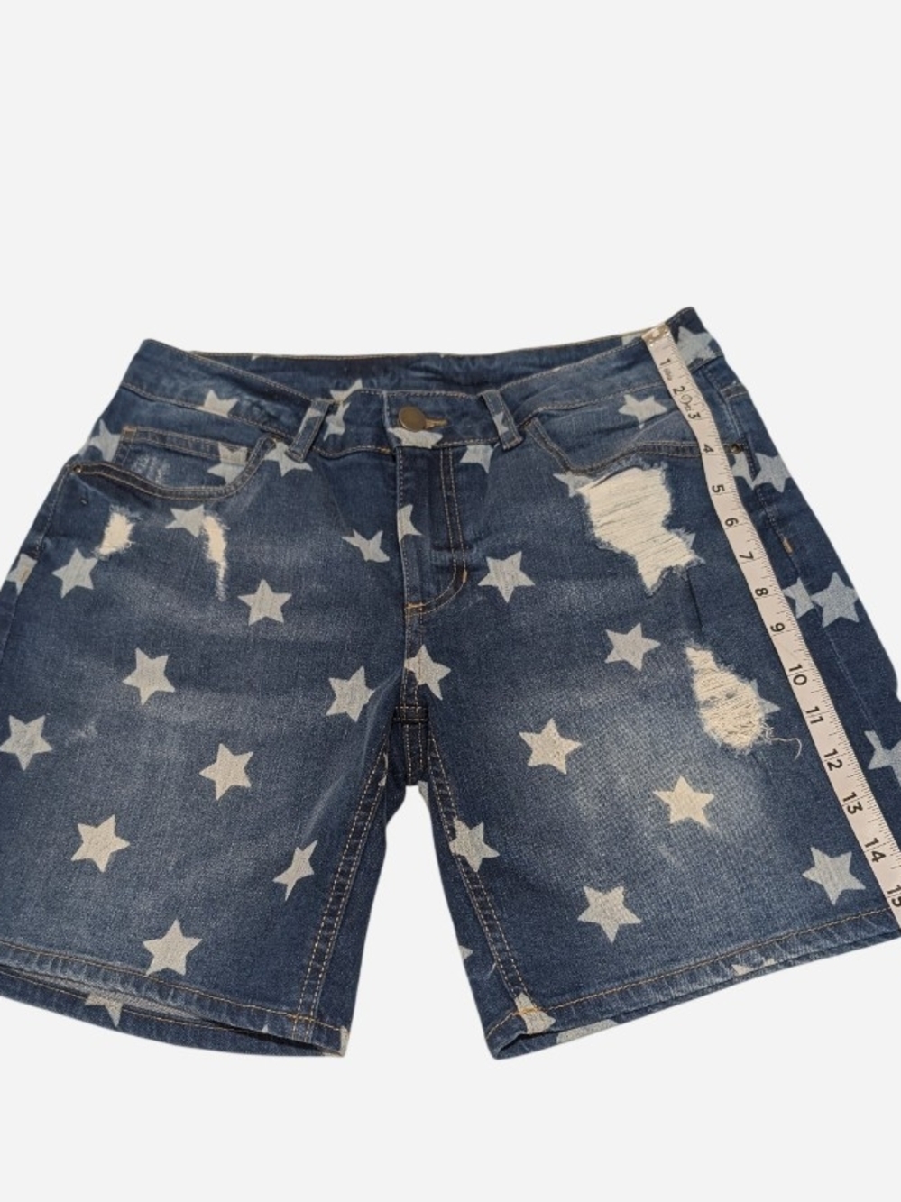 Pre-owned Star-Print Distressed Blue Denim Women's Shorts - Picture 2 of 7